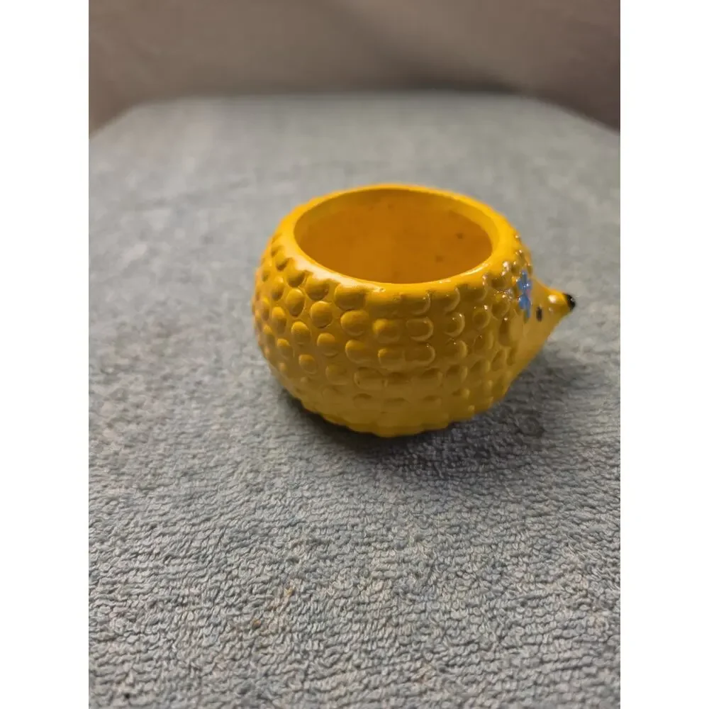 Vintage Rocket Farms Yellow Hedgehog Ceramic Mini Planter Succulent Pot Blue...